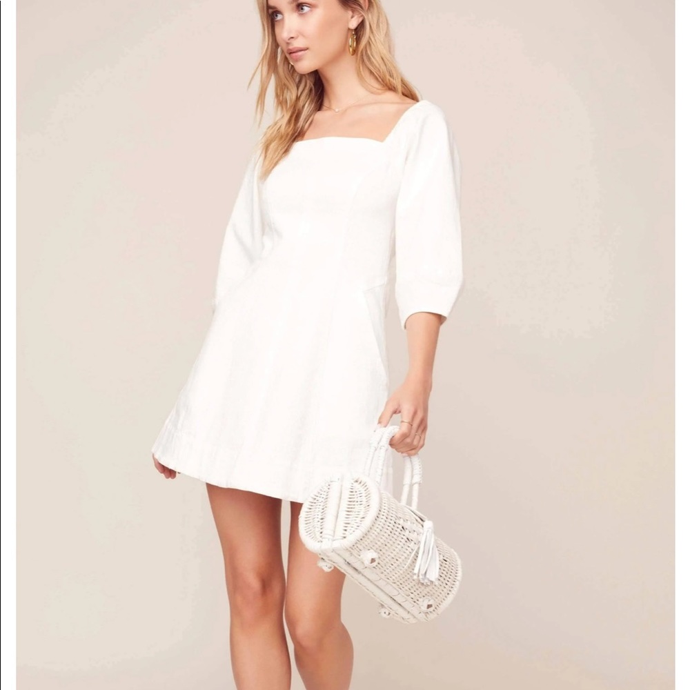 ASTR Rabia puff sleeve mini dress white XS